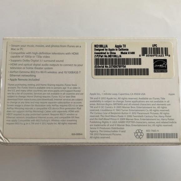 Apple TV.3rd Generation Media Streamer A1469 with Remote & Box (No Power Cord) - Picture 10 of 11